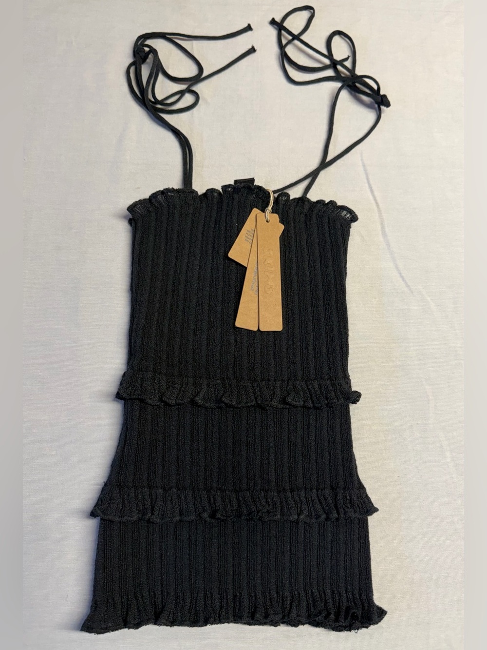SKIMS Sheer Knit Ruffle Cami Onyx Sz XXS/XS TP-TNK-11631W  NWT